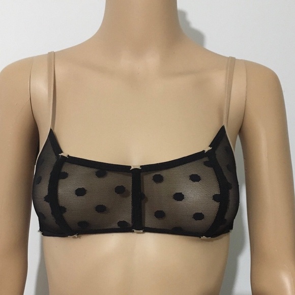 NWTS Love Haus womens black bralette beige & fuchsia straps mesh dot pattern - Picture 1 of 8